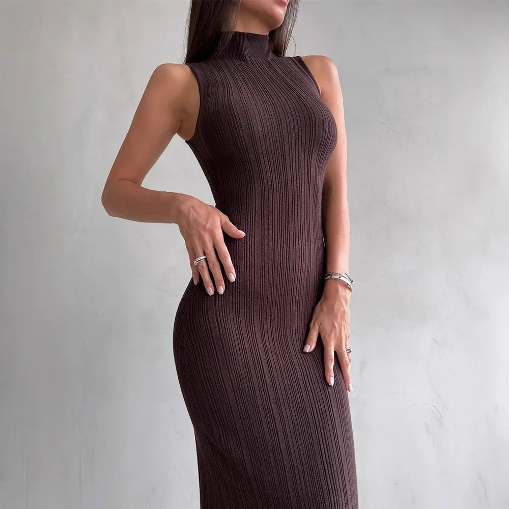 Solid Color Casual Slim Long Dresses For Women 2026 Fashion Summer Women's A-Line Midi Dress Elegant Vintage Female Dresses
