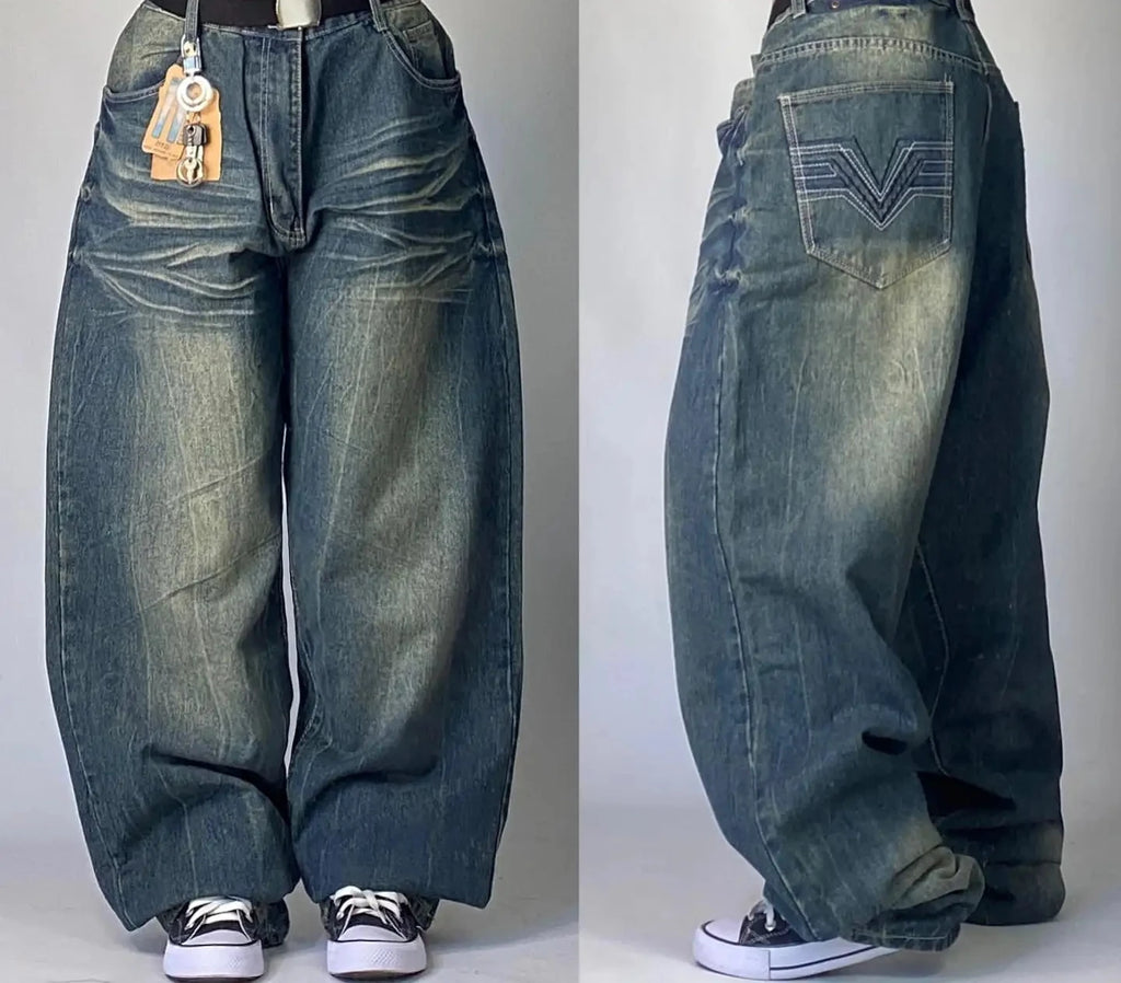 Streetwear New Vintage Letter Printing Washed Baggy Jeans Women Y2K Harajuku Hip Hop Popular Gothic High Waist Wide Leg Pants