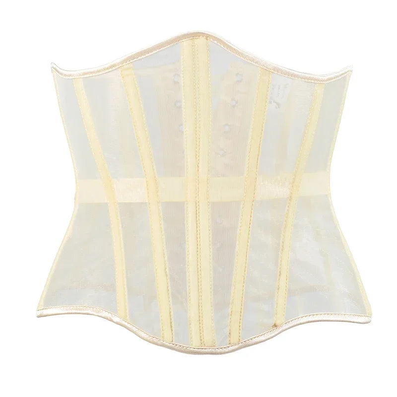 Women Transparent Mesh Corset Underbust Fish Bone Waist Trainer Bustier Slimming Cincher Girdle Belt Gothic Korset Black Red