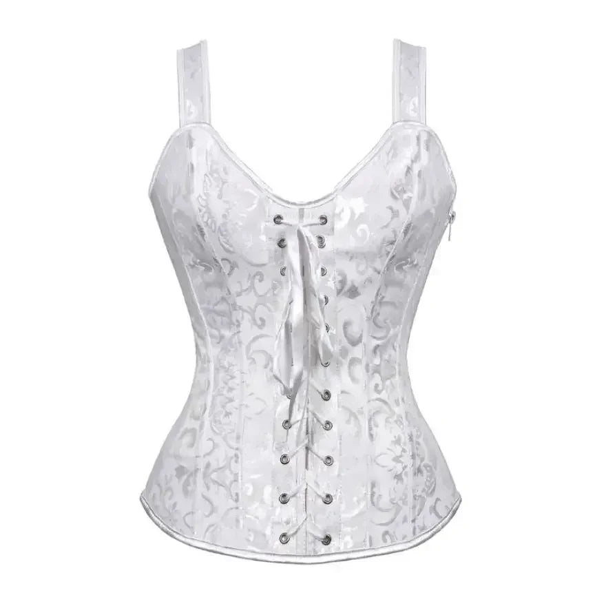 With Cup Top Vintage Steampunk Corset With Straps Overbust Zipper Side Straps Overbust Corset Waist Trainer Bustier Plus Size