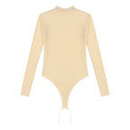 Womens Girls Fashion See-through Long Sleeve Bodysuit Lingerie Nightwear Crew Neck High Cut Leotard for Dating Nightclub Teddies