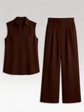 2026 Summer New Sleeveless V-Neck Wide-Leg Pants Set, French-Style High-End Work-Casual Two-Piece Set, Elegant and Slimming Plus-Size Women's Clothing, Suitable for Workplace, Daily Wear, and Vacation Outfits