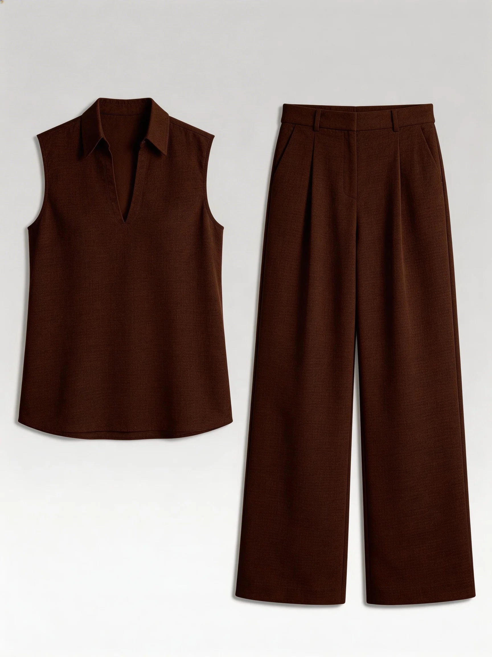 2026 Summer New Sleeveless V-Neck Wide-Leg Pants Set, French-Style High-End Work-Casual Two-Piece Set, Elegant and Slimming Plus-Size Women's Clothing, Suitable for Workplace, Daily Wear, and Vacation Outfits
