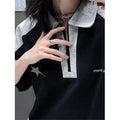 Y2k Summer Polo T-Shirts Women American Vintage New Cotton Contrast Panels Casual Harjuku  Shirts Short Sleeve Women Casual Tops