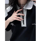 Y2k Summer Polo T-Shirts Women American Vintage New Cotton Contrast Panels Casual Harjuku  Shirts Short Sleeve Women Casual Tops