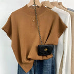 Fashion Vest Shirt Solid Stand-up Collar Knitted Women's Sweater Short Sleeve Office Lady Blouse Elegant All-Match Straight Tops