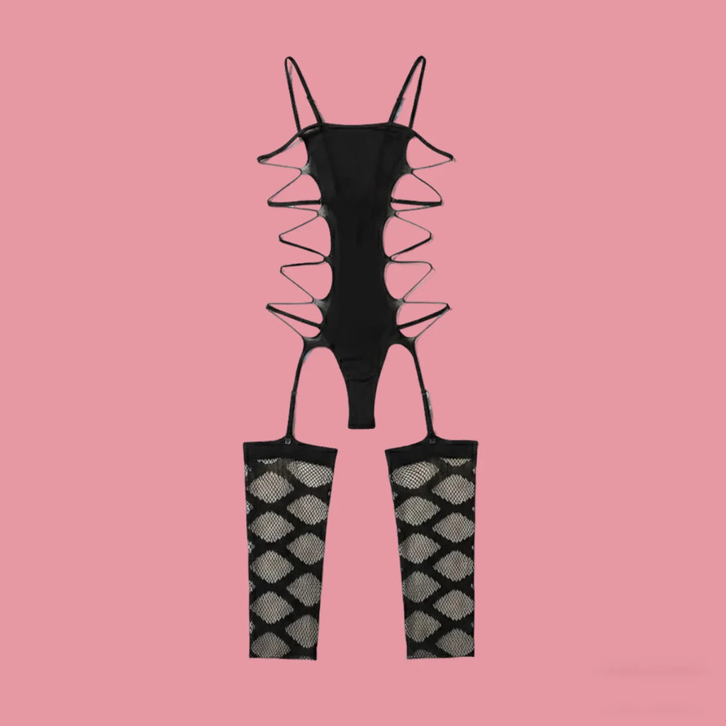 Sexy Sexy Sheer Mesh Hollow Out Bodysuit Sexy Lingerie Mesh Body Stocking Intimate Catsuit Sling Halter Backless Bodysuits