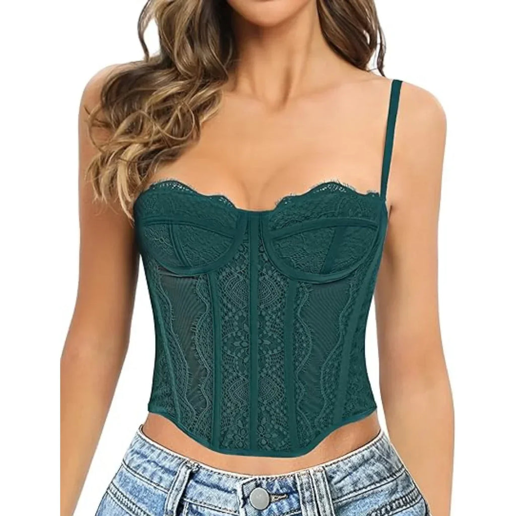 Sexy Lace Corset Tops Women Sheer Mesh Push Up Bra Female Partywear Crop Top Open Back Boned Tube Top Lingerie Bustier Plus Size