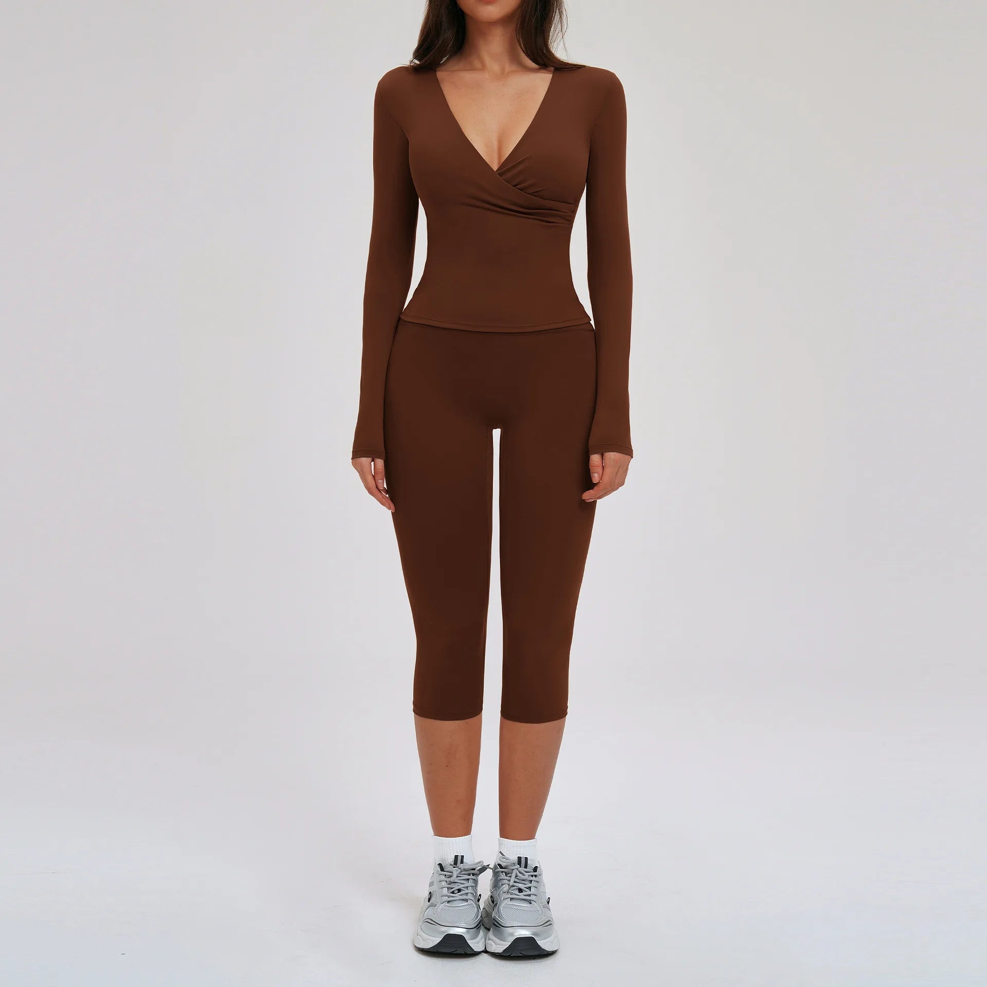2PCS Gym Tracksuits Yoga Set Female Fitness Suit Deep V Yoga Bra Athletic Wear Women High Waist Workout Flared pants Sports Suit