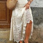Boring Honey French Retro Classical Skirts Hollow Out Knitting Big Swing Skirt Summer New Fashion All-Match High Waist Dress