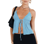 Sexy Summer Cami Top Bowknot Lace-Up Sleeveless Cropped Vest Elegant Youth Clothes Women Fashion Off Shoulder 2024 New