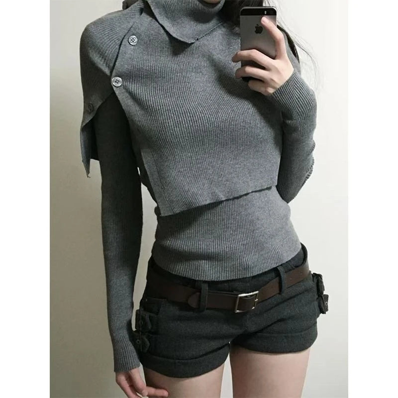 2000s Korean Fashion Slim Batwing Sleeve Autumn Sweaters Y2k Pure Color Subculture Casual Long Sleeve Pullovers Sweaters Chic