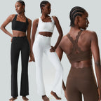Women Two Pieces Fitness Yoga Set Solid Color Stretchy Soft Gym Suit Breathable Quick Dry Workout Clothes Female Sportswear