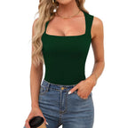 Sexy Slimming T-Shirts for Women Fashion Square Neck Sleeveless Tops Harajuku Tanks Woman Clothes Casual Top Tees Streetwear
