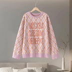 Fashion Letter Jacquard Knit Pullover Women Oversize Long Sleeve O-neck Classic Sweater 2026 Spring New Lady Casual Outerwear