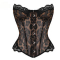 Women Leopard Lace Corset Wild Sexy Animal Print Bustier Sheer Mesh Built-in Boning Metal Busk  Slim Shapewear Party Club Top