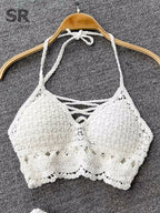 SINGREINY Knit Two Piece Sets Women Summer Vacation Backless Camisole Elastic Waist Shorts Hollow Out Y2K Beach Style Suits