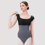 Ballet Leotards For Women Lace Adult Dance Gymnastics Leotard Square collar Back hollow out Dance Wear Short sleeve Bodysuit