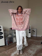 Fashion Letter Jacquard Knit Pullover Women Oversize Long Sleeve O-neck Classic Sweater 2026 Spring New Lady Casual Outerwear