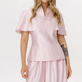 Fashion V-Neck Top Lantern Pants Set Women's Solid Short Sleeve Tops Loose Wide Leg Trousers 2026 Summer Lady Casual Outfit