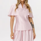 Fashion V-Neck Top Lantern Pants Set Women's Solid Short Sleeve Tops Loose Wide Leg Trousers 2026 Summer Lady Casual Outfit