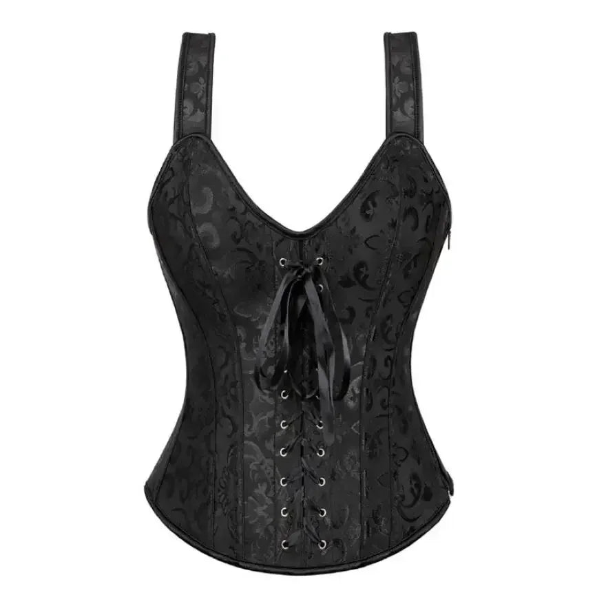 With Cup Top Vintage Steampunk Corset With Straps Overbust Zipper Side Straps Overbust Corset Waist Trainer Bustier Plus Size