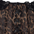 Women Leopard Lace Corset Wild Sexy Animal Print Bustier Sheer Mesh Built-in Boning Metal Busk  Slim Shapewear Party Club Top