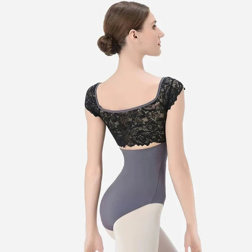 Ballet Leotards For Women Lace Adult Dance Gymnastics Leotard Square collar Back hollow out Dance Wear Short sleeve Bodysuit