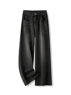 Korean Vintage High Waist Women's Jeans Y2K Slimming Pear-Shaped Loose Straight Bell Bottoms Black Gray Baggy Denim Trousers