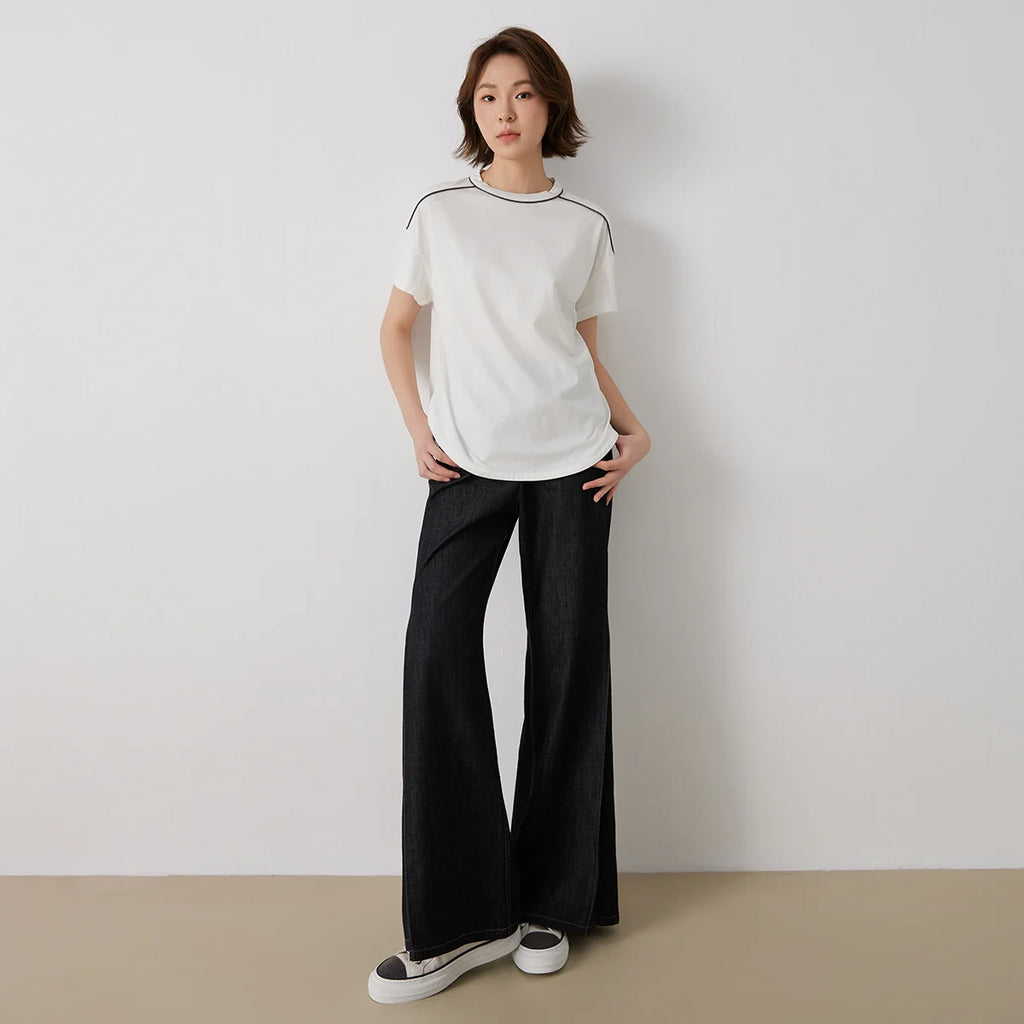 KX7513240 Women's High-Waisted Wide-Leg Pants Mixed Cotton Medium Quality Denim Fabric for Casual Fashionable Clothing