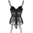 Women Sexy Lingerie Corsets Erotic Korse Transparent Lace Mesh Corset Top Underwear Slim Waist Bustier Push Up Corselet
