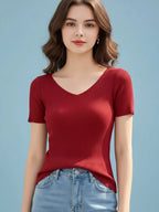 AOSSVIAO 2026 Summer Basic V-neck Solid Thin Women Pullover Female Knitted Ribbed Sweater Slim Short Sleeve Bodycon Sweater
