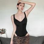SylCue Sexy Backless Bodysuit Women Low-Neck Off Shoulders Solid Skinny Shaped Waist Street Versatile Wild Style Classic Bodycon