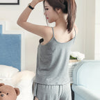 Women Pajamas Sleepwear Pajama Set Nightgowns Camisole Shorts Nightclothes Pink Gray XL XXL Summer Smooth Soft Casual