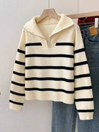 Sweater Pullover Women Spring and Autumn Underwear New Zipper Stripe Underlay Short Style Popular Premium Sweater Female