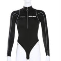 Women's Tight Bottoming Sexy Body T-Shirt Long Sleeve Bodysuit Women Personality High-Neck Reflective Zipper One-Piece Tops