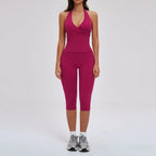 2PCS Gym Tracksuits Yoga Set Female Fitness Suit Deep V Yoga Bra Athletic Wear Women High Waist Workout Flared pants Sports Suit