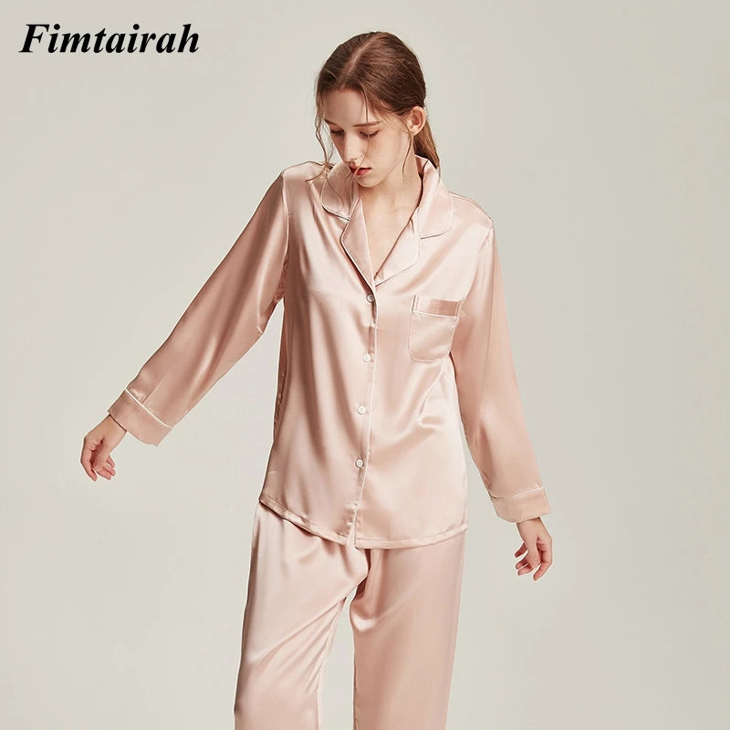 Fimtairah New 6A 100%  Silk Pajamas Women's Spring Autumn 2024 Fashion Lady Long-sleeved Two-piece Suit  Summer home clothes