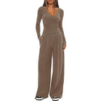 2025 autumn and winter wide leg pants set, women's long sleeved multi occasion sportswear, commuting hot selling item