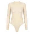 Womens Girls Fashion See-through Long Sleeve Bodysuit Lingerie Nightwear Crew Neck High Cut Leotard for Dating Nightclub Teddies