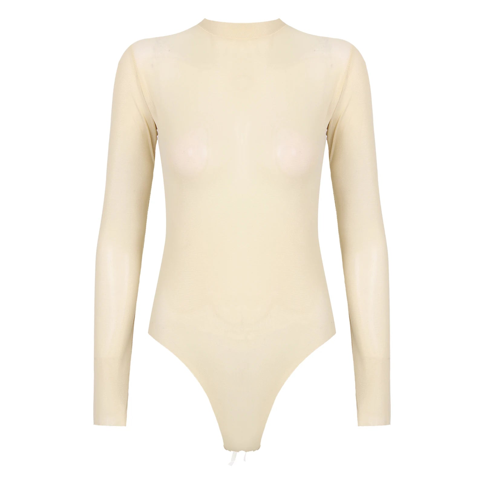 Womens Girls Fashion See-through Long Sleeve Bodysuit Lingerie Nightwear Crew Neck High Cut Leotard for Dating Nightclub Teddies
