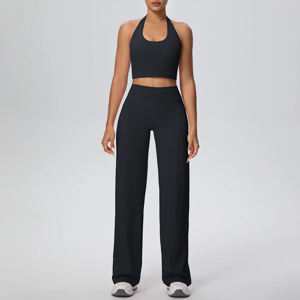 2PCS Woman Backless Hanging Neck Bra and Pants Yoga Set Summer Breathable Gym Sports Running Workout Top Hot Sales Yoga Set