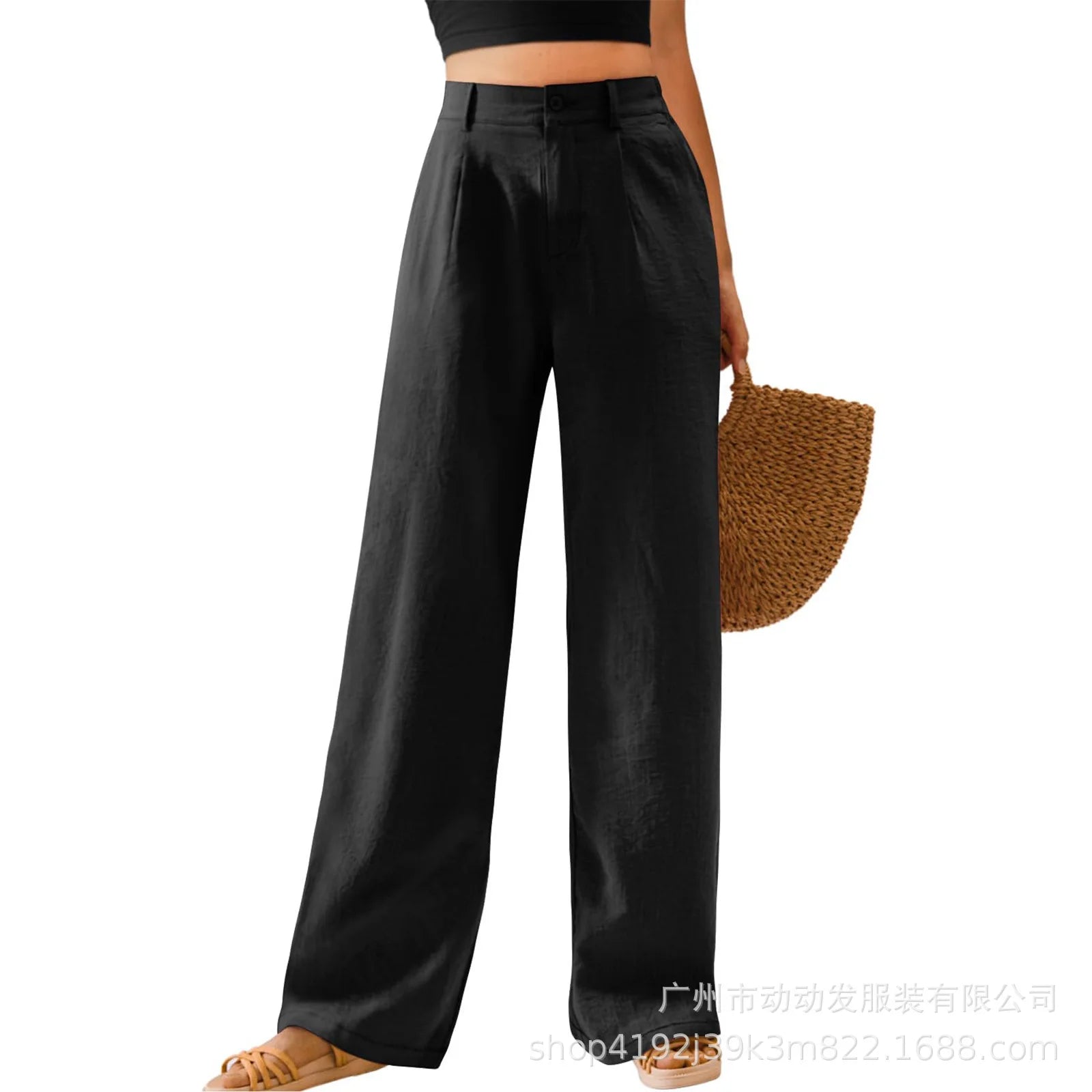 2026 New Women's Pants Casual Loose Solid Color Buttoned Fashionable Vintage And Elegant Commuting Daily Home Bench Style Pants