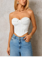 NewAsia Women's White Satin Strapless Bustier Top Boned Corset Backless with Zipper Sexy Summer Casual Party Crop Top 2026 New