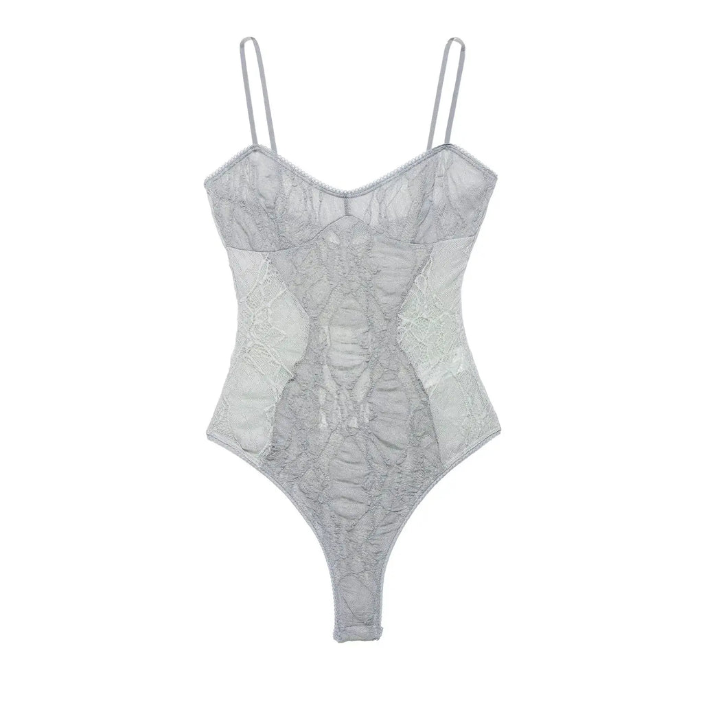 HH Women's Summer Sheer Lace Bodysuit Gray Mesh Spaghetti Strap Teddy Sexy Slim Fit Camisole Lingerie for  Vacation Beach Daily
