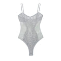HH Women's Summer Sheer Lace Bodysuit Gray Mesh Spaghetti Strap Teddy Sexy Slim Fit Camisole Lingerie for  Vacation Beach Daily