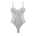HH Women's Summer Sheer Lace Bodysuit Gray Mesh Spaghetti Strap Teddy Sexy Slim Fit Camisole Lingerie for  Vacation Beach Daily