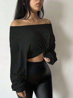 Women's Off-Shoulder One-Shoulder Collar Front-Tie Short Top