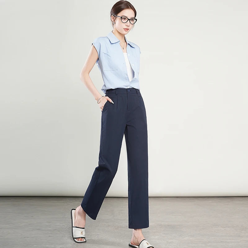 Summer Lightweight Women'S Cropped Pants High-Waisted Cool-Touch Slimming Stylish Casual Comfortable And Breathable Trousers