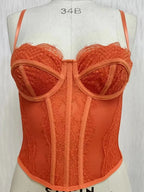 Sexy Lace Corset Tops Women Sheer Mesh Push Up Bra Female Partywear Crop Top Open Back Boned Tube Top Lingerie Bustier Plus Size